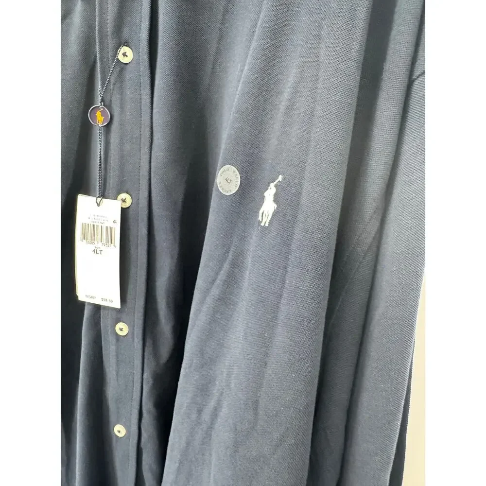 Polo Ralph Lauren Mens Navy Blue Featherweight Mesh Long Sleeve Shirt 4LT Cotton